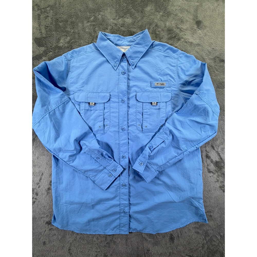 Columbia PFG Bahama II Long Sleeve Fishing Shirt Mens Large Blue FL7314 Vented